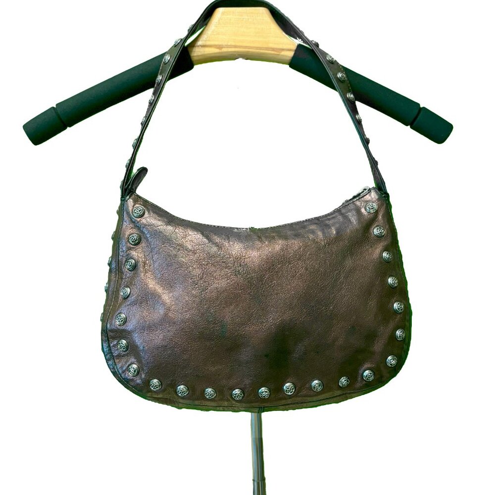 Chrome Hearts Vintage Floral Ball Crescent Bag- Metallic Burgundy